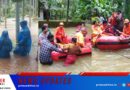 മഴവെള്ളപ്പാച്ചില്‍ കുടുങ്ങിയ കുടുംബങ്ങളെ അഗ്‌നിരക്ഷാസേന ഡിങ്കി ബോട്ടും റോപ്പും ഉപയോഗിച്ച് രക്ഷപ്പെടുത്തി