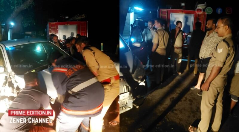 കുറുവങ്ങാട് അക്വഡേറ്റിന് സമീപം കാർ വൈദ്യുതി പോസ്റ്റിലിടിച്ച് അപകടം